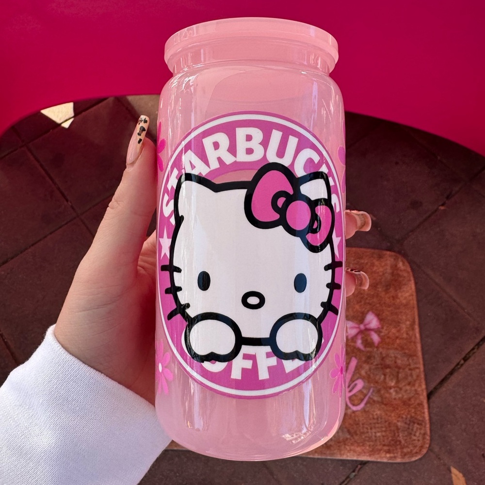 NEW CUSTOM PINK HELLO KITTY ACRYLIC 16 OZ CUP